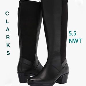 Clarks Women’s Emslie Emma Wide Calf Leather Dress Boots. 5.5. NWT and in Box